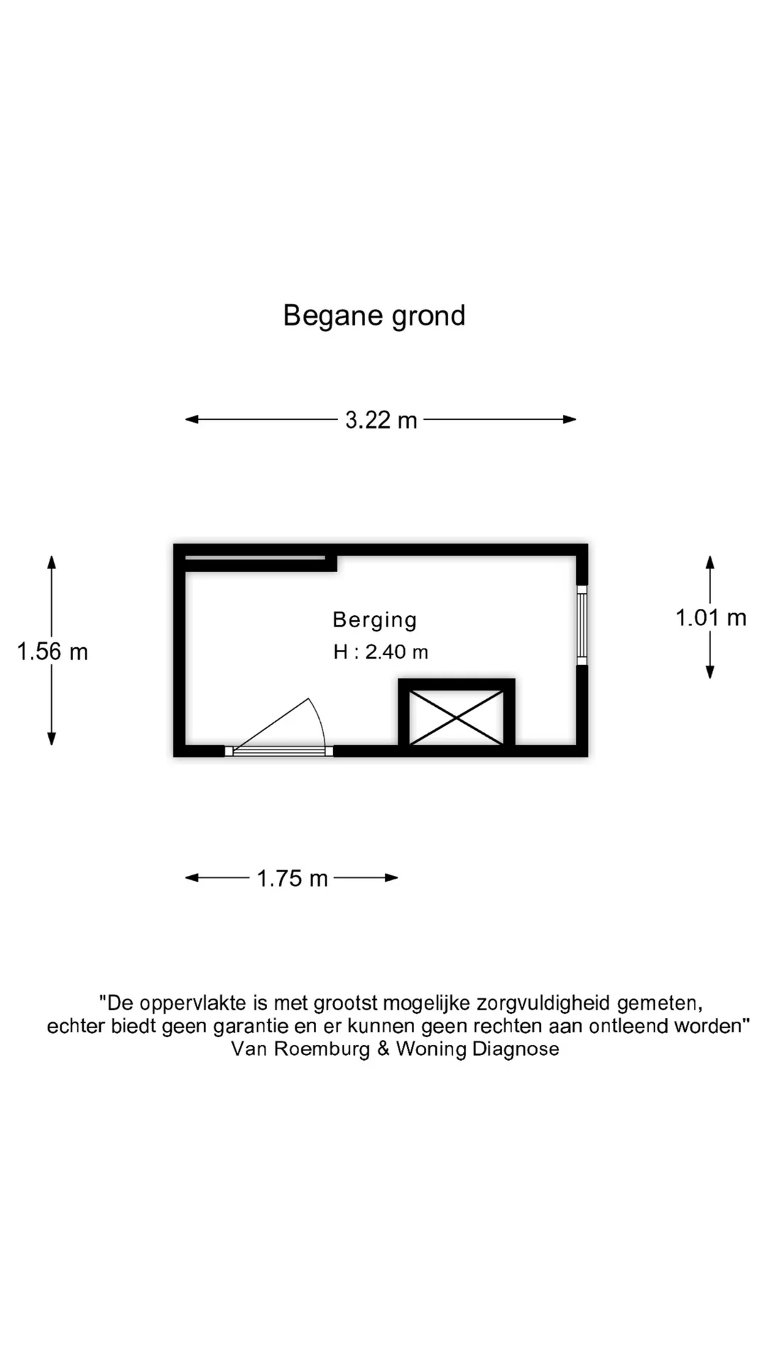 Plattegrond van de begane grond met berging aan de Cornelis Dopperkade, inclusief afmetingen en hoogte.